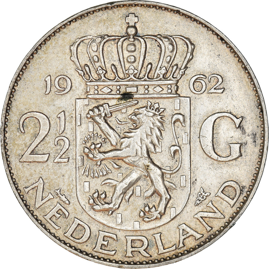Coin, Netherlands, Juliana, 2-1/2 Gulden, 1962, AU(50-53), Silver, KM:185