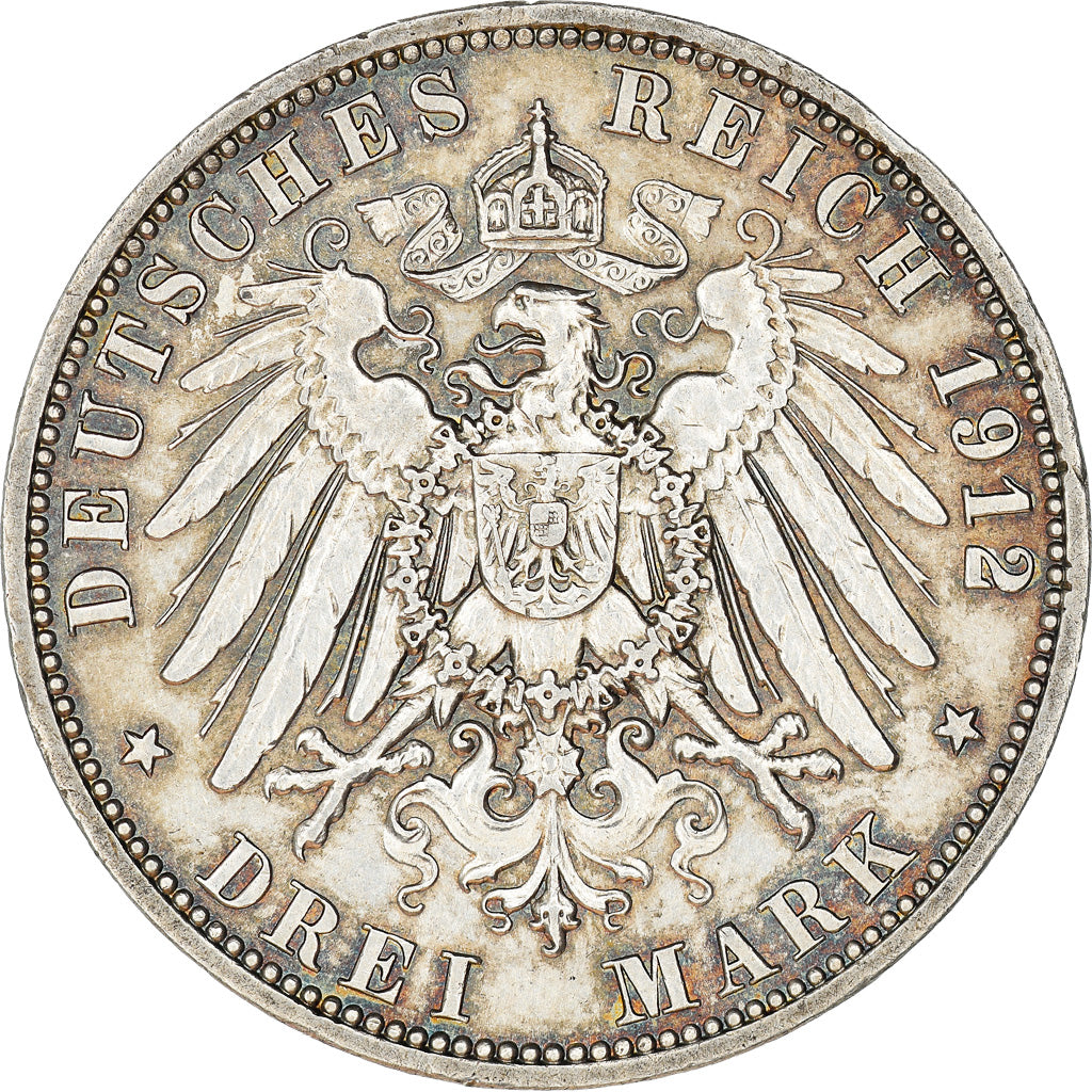Coin, GERMANY - EMPIRE, Wilhelm II, 3 Mark, 1912, Berlin, AU(55-58), Silver