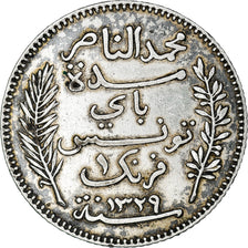 Moneta, Tunisia, Muhammad al-Nasir Bey, Franc, 1911/AH1329, Paris, EF(40-45)
