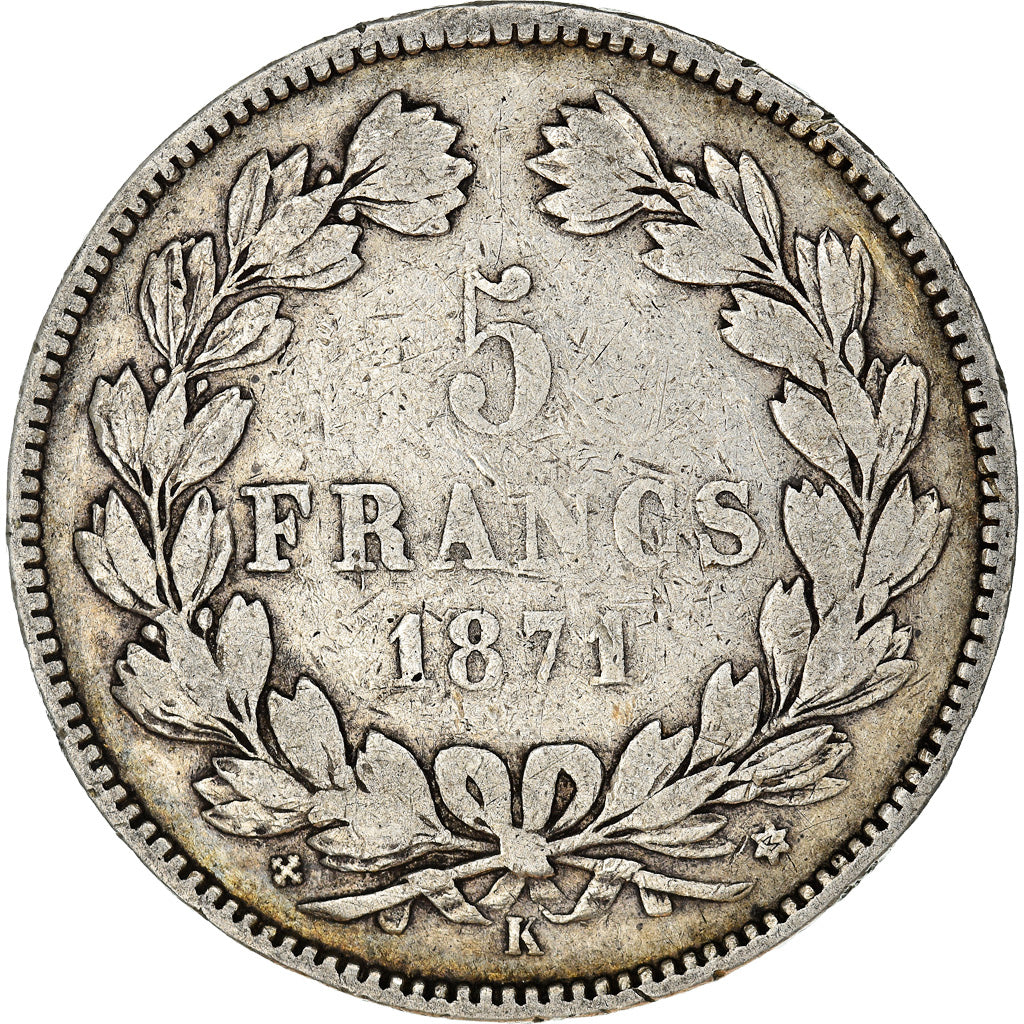 Coin, France, Cérès, 5 Francs, 1871, Bordeaux, VF(30-35), Silver, KM:818.2