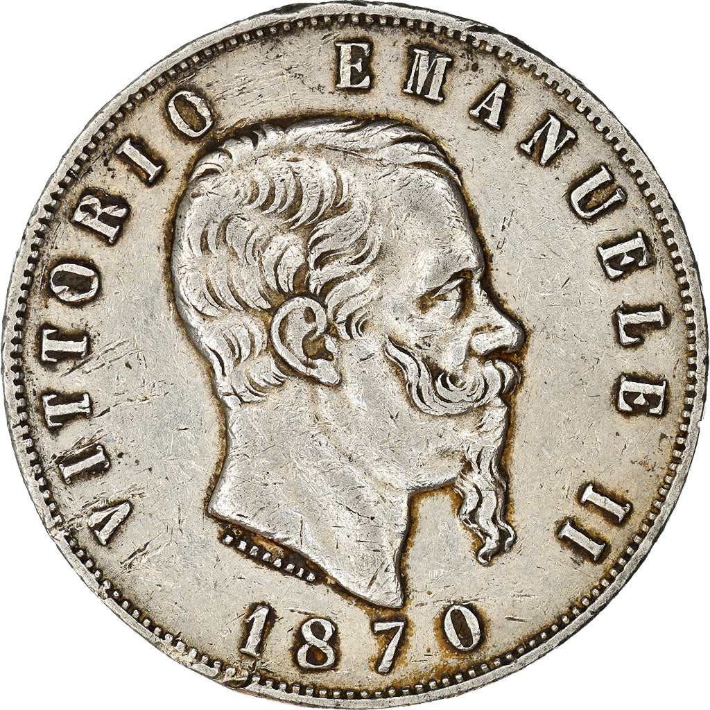 Coin, Italy, Vittorio Emanuele II, 5 Lire, 1870, Milan, AU(50-53), Silver