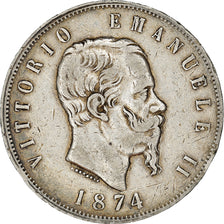 Moeda, Itália, Vittorio Emanuele II, 5 Lire, 1874, Milan, VF(30-35), Prata