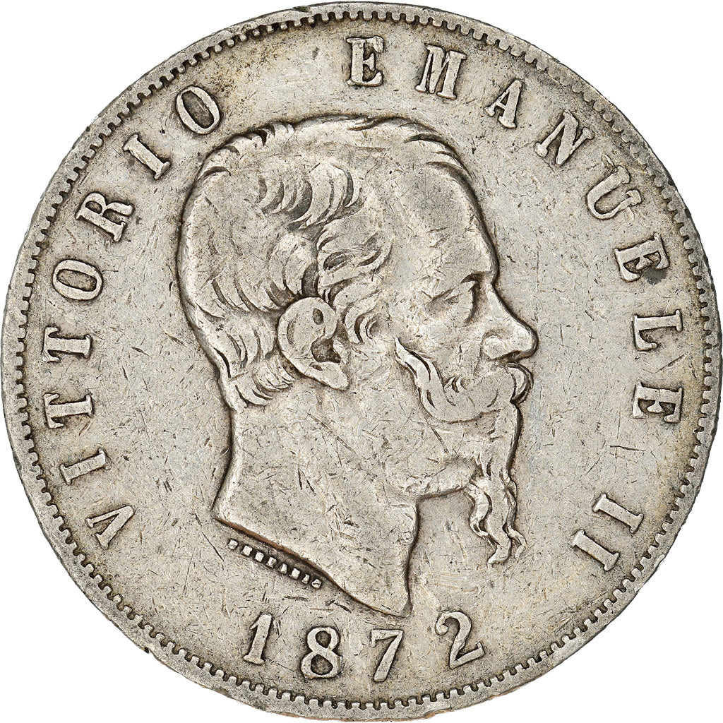 Moneda, Italia, Vittorio Emanuele II, 5 Lire, 1872, Milan, BC+, Plata, KM:8.3
