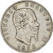 Moneda, Italia, Vittorio Emanuele II, 5 Lire, 1872, Milan, BC+, Plata, KM:8.3