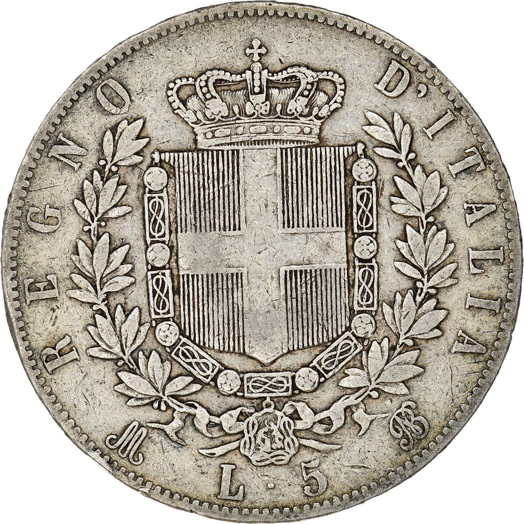 Moneda, Italia, Vittorio Emanuele II, 5 Lire, 1872, Milan, BC+, Plata, KM:8.3
