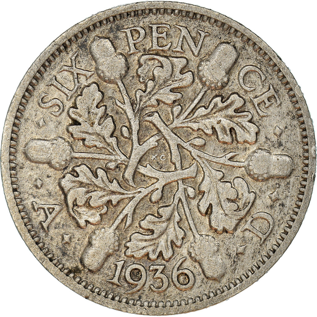 Coin, Great Britain, George V, 6 Pence, 1936, VF(30-35), Silver, KM:832