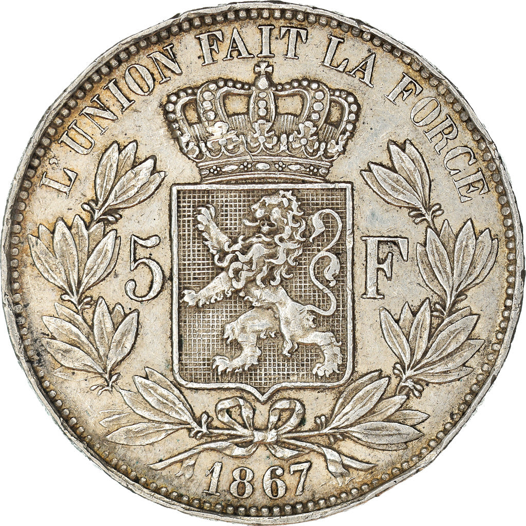 Coin, Belgium, Leopold II, 5 Francs, 5 Frank, 1867, EF(40-45), Silver, KM:24