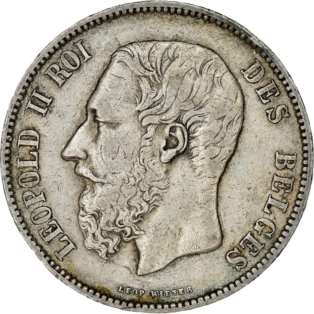 Moneda, Bélgica, Leopold II, 5 Francs, 5 Frank, 1873, BC+, Plata, KM:24