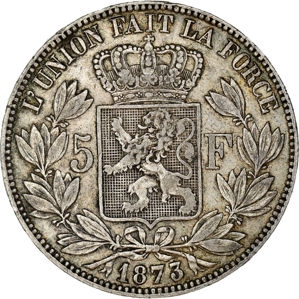 Moneda, Bélgica, Leopold II, 5 Francs, 5 Frank, 1873, BC+, Plata, KM:24