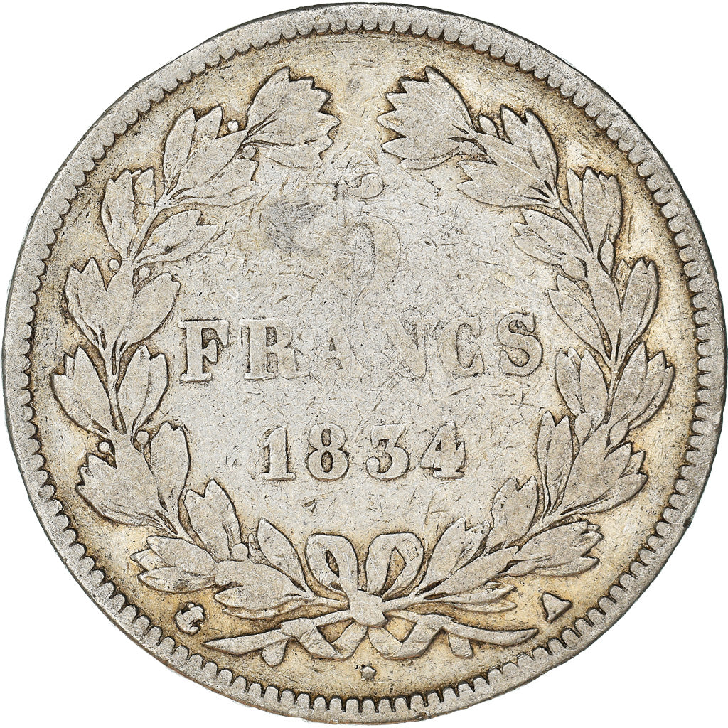 Coin, France, Louis-Philippe, 5 Francs, 1834, Paris, VF(20-25), Silver