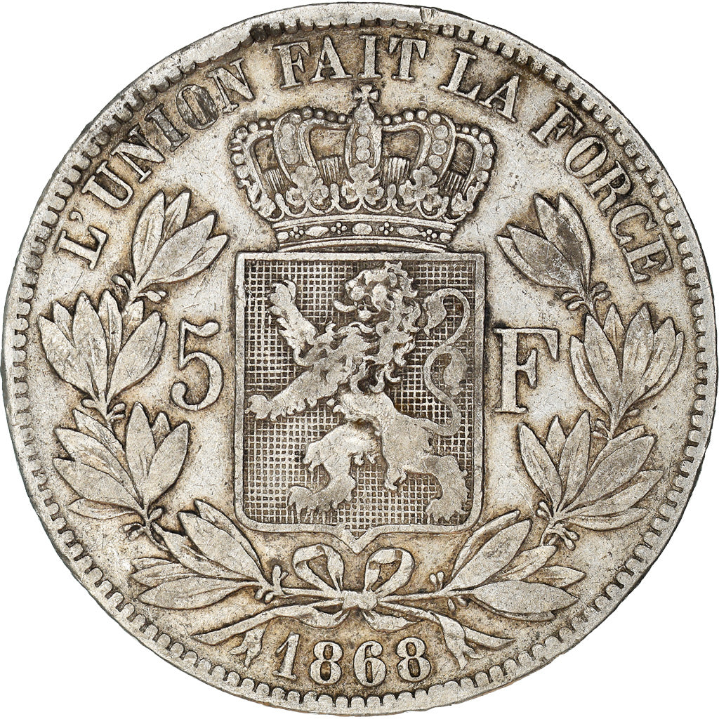 Coin, Belgium, Leopold II, 5 Francs, 5 Frank, 1868, VF(30-35), Silver, KM:24