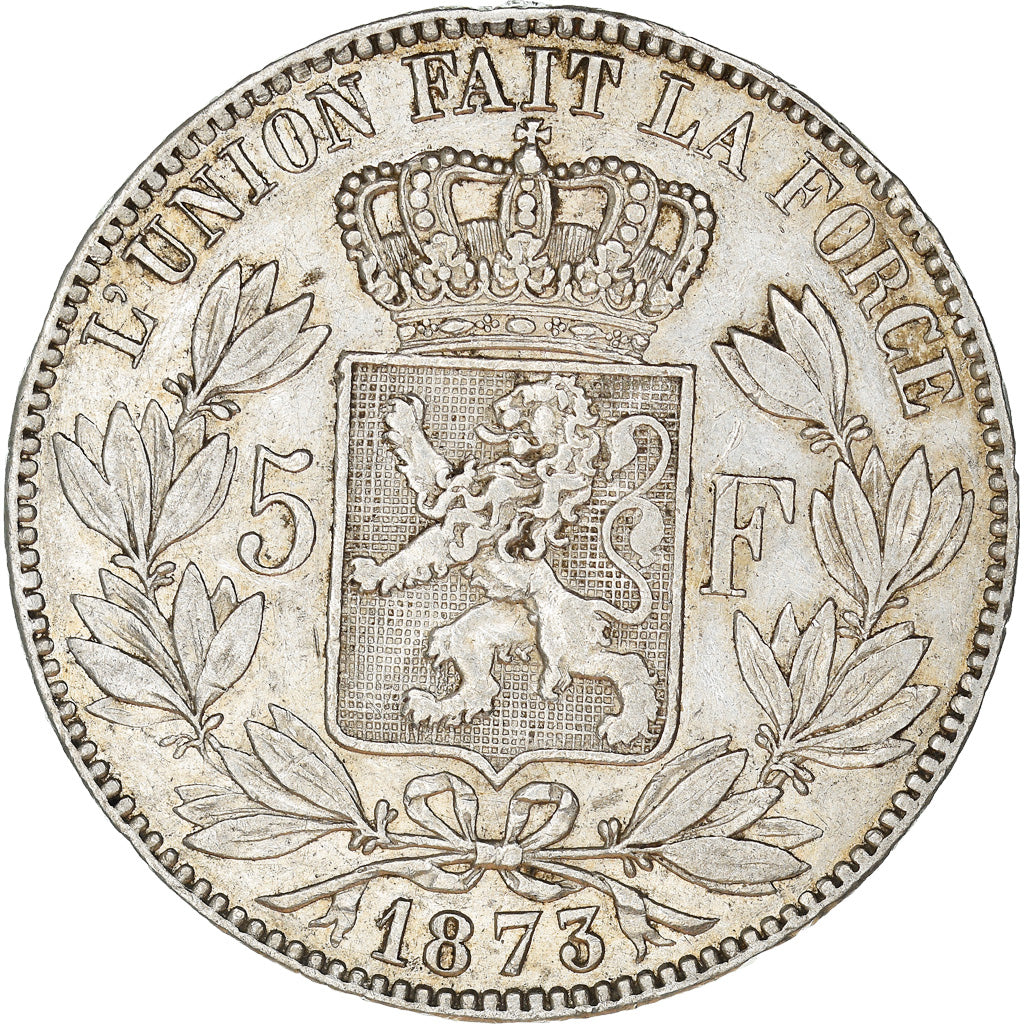 Moneta, Belgia, Leopold II, 5 Francs, 5 Frank, 1873, EF(40-45), Srebro, KM:24