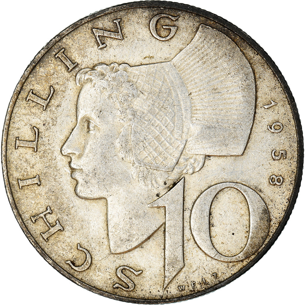 Münze, Österreich, 10 Schilling, 1958, SS+, Silber, KM:2882
