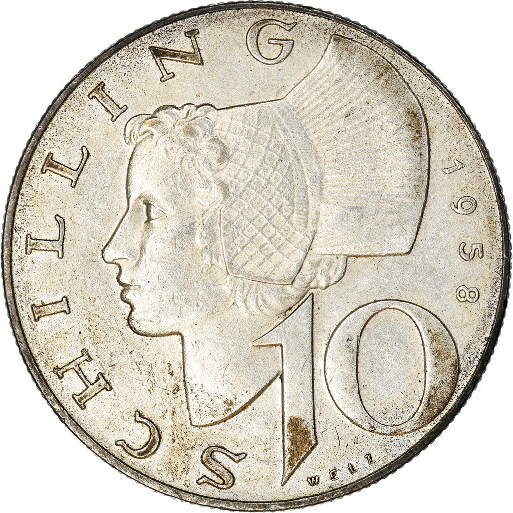 Coin, Austria, 10 Schilling, 1958, AU(50-53), Silver, KM:2882