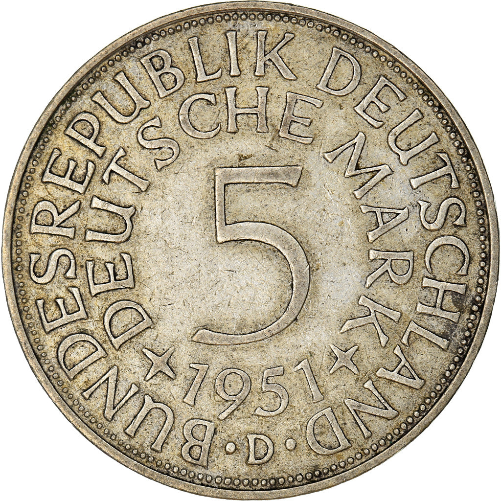 Monnaie, République fédérale allemande, 5 Mark, 1951, Munich, TTB, Argent