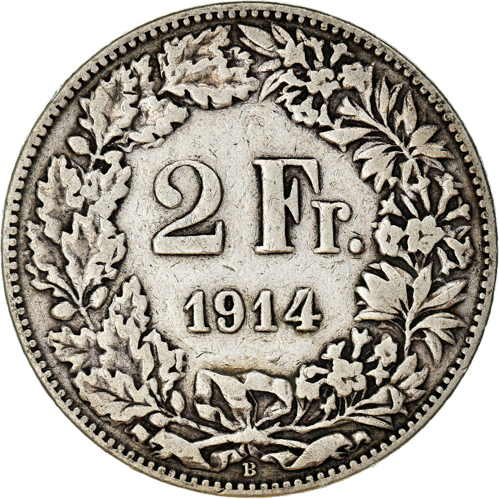 Coin, Switzerland, 2 Francs, 1914, Bern, VF(30-35), Silver, KM:21