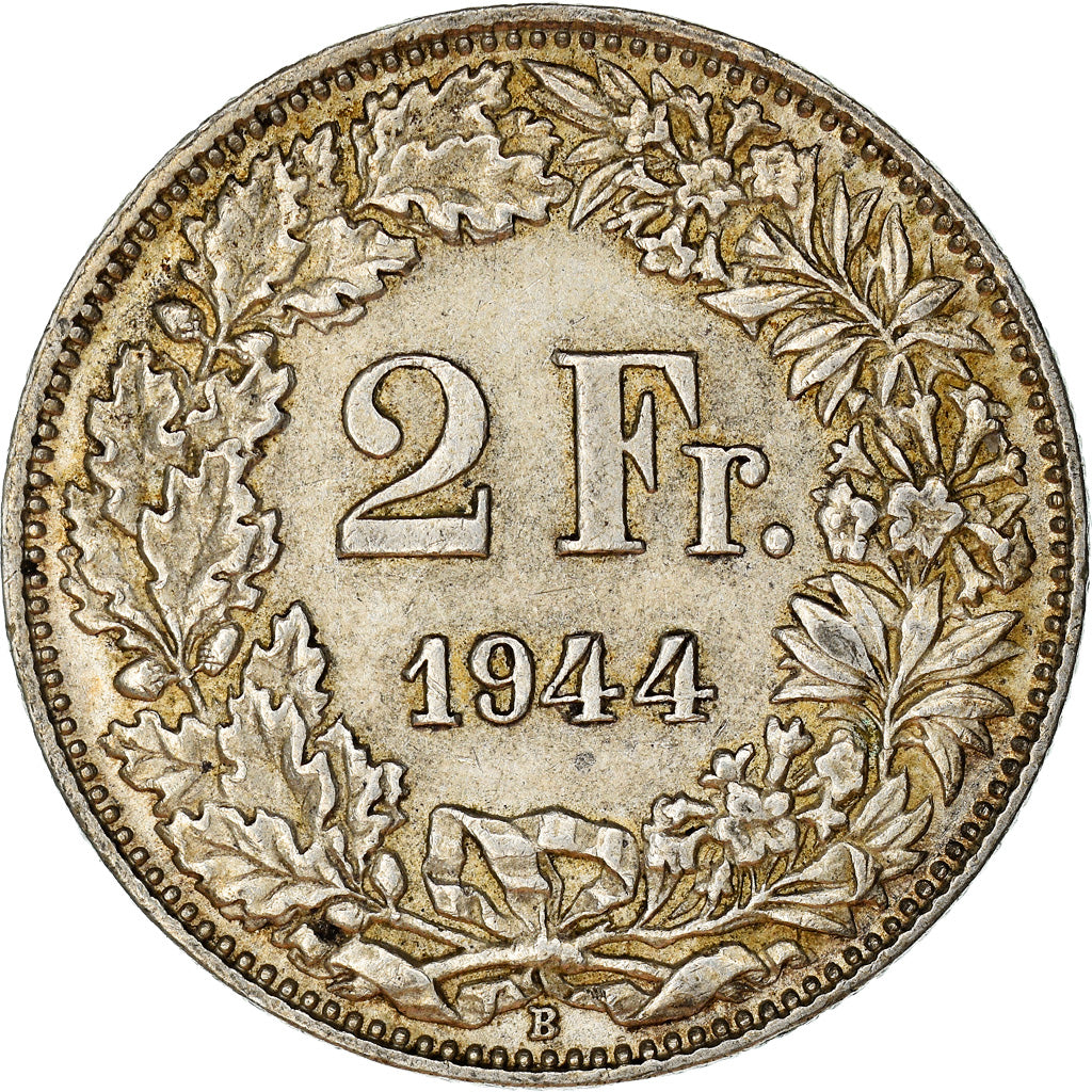 Coin, Switzerland, 2 Francs, 1944, Bern, EF(40-45), Silver, KM:21