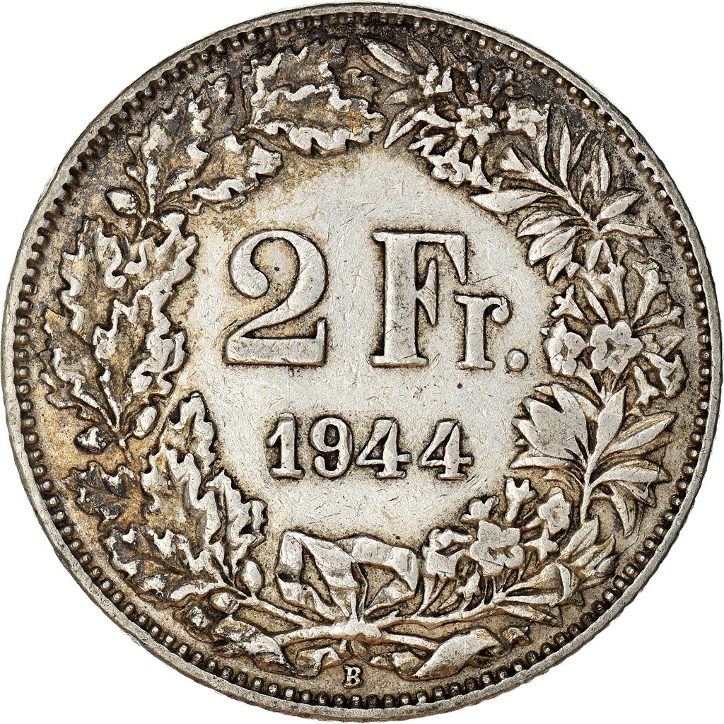 Coin, Switzerland, 2 Francs, 1944, Bern, EF(40-45), Silver, KM:21