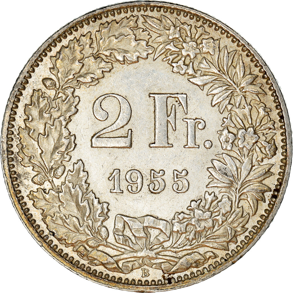 Münze, Schweiz, 2 Francs, 1955, Bern, SS+, Silber, KM:21