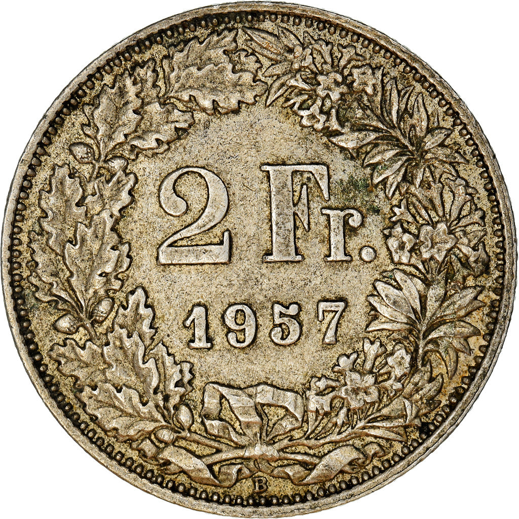 Coin, Switzerland, 2 Francs, 1957, Bern, EF(40-45), Silver, KM:21