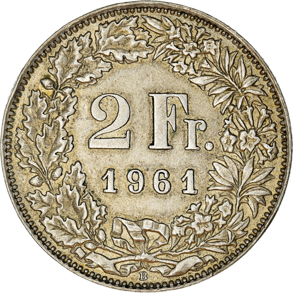 Coin, Switzerland, 2 Francs, 1961, Bern, EF(40-45), Silver, KM:21