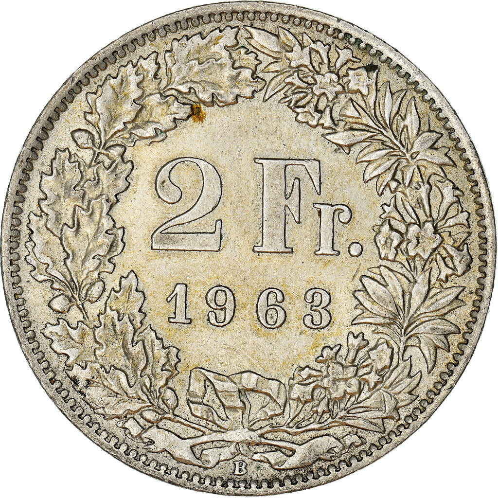 Coin, Switzerland, 2 Francs, 1963, Bern, AU(55-58), Silver, KM:21
