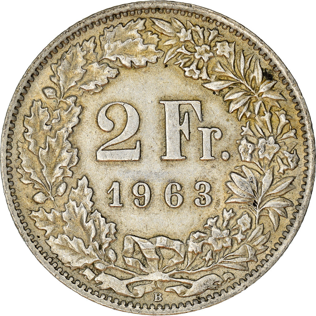 Coin, Switzerland, 2 Francs, 1963, Bern, EF(40-45), Silver, KM:21
