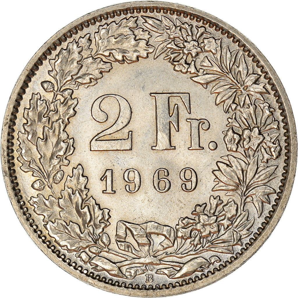 Coin, Switzerland, 2 Francs, 1969, Bern, AU(55-58), Copper-nickel, KM:21a.1