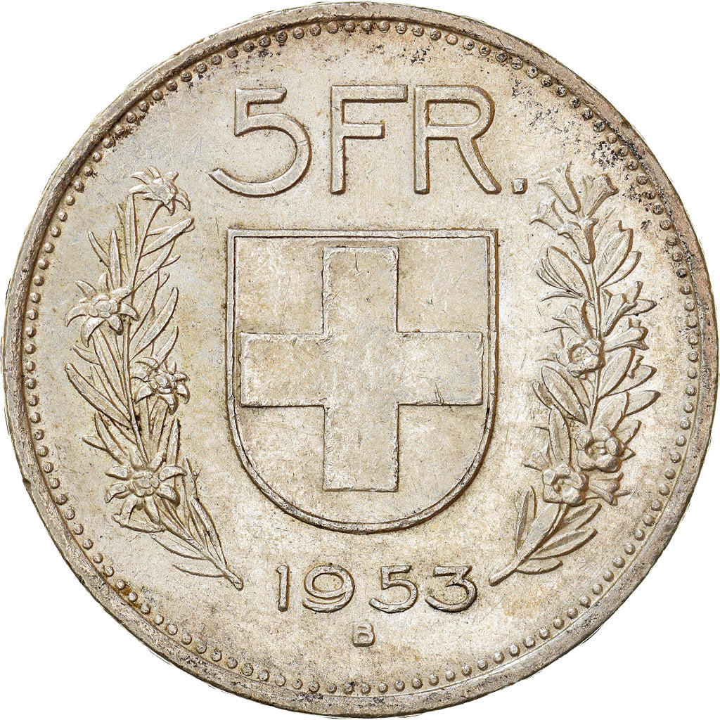 Coin, Switzerland, 5 Francs, 1953, Bern, AU(50-53), Silver, KM:40