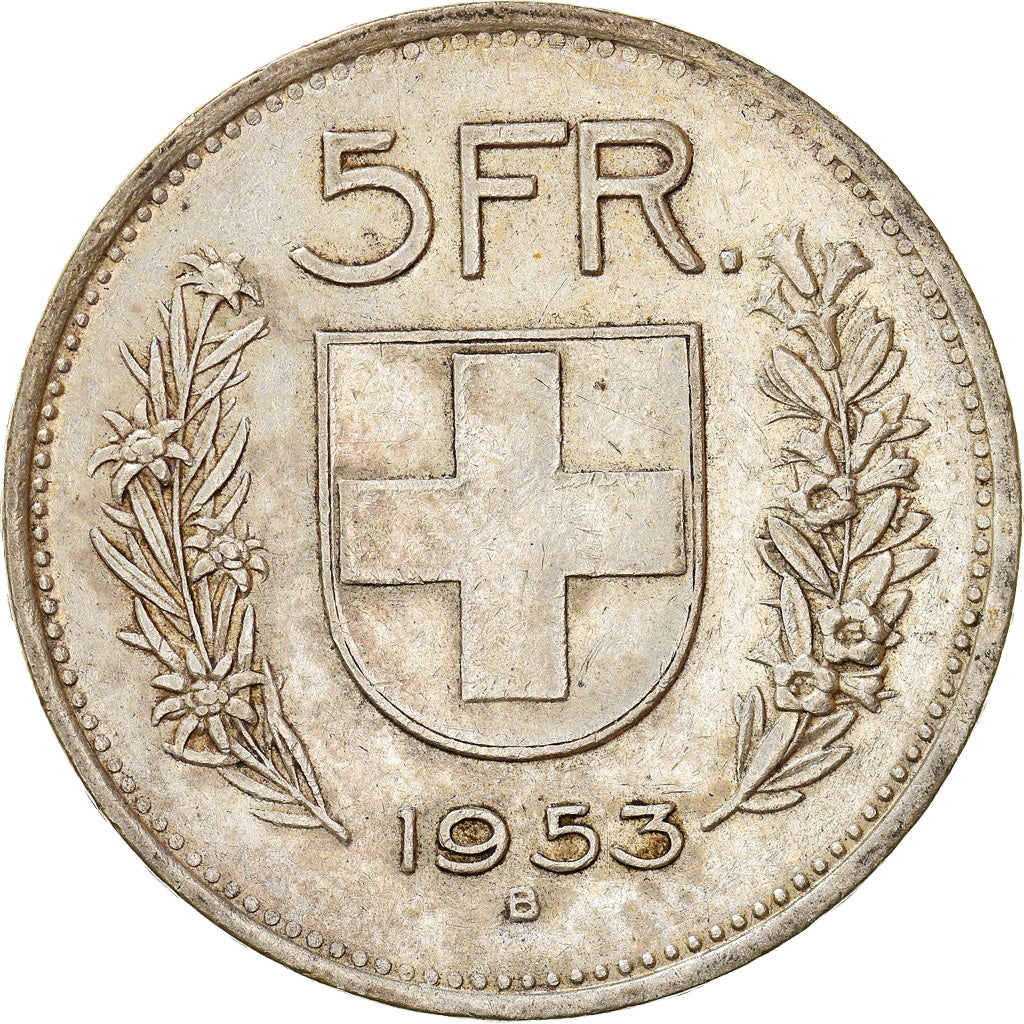 Coin, Switzerland, 5 Francs, 1953, Bern, EF(40-45), Silver, KM:40