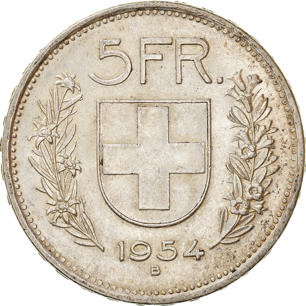 Coin, Switzerland, 5 Francs, 1954, Bern, AU(50-53), Silver, KM:40