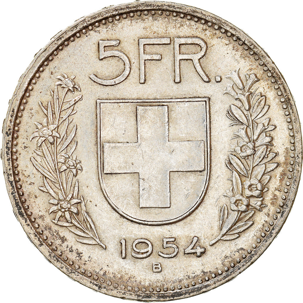 Coin, Switzerland, 5 Francs, 1954, Bern, EF(40-45), Silver, KM:40