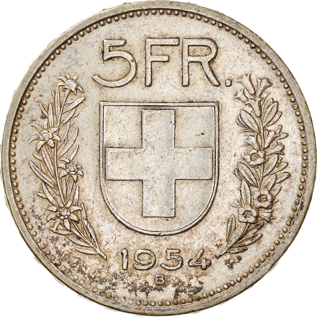 Coin, Switzerland, 5 Francs, 1954, Bern, EF(40-45), Silver, KM:40