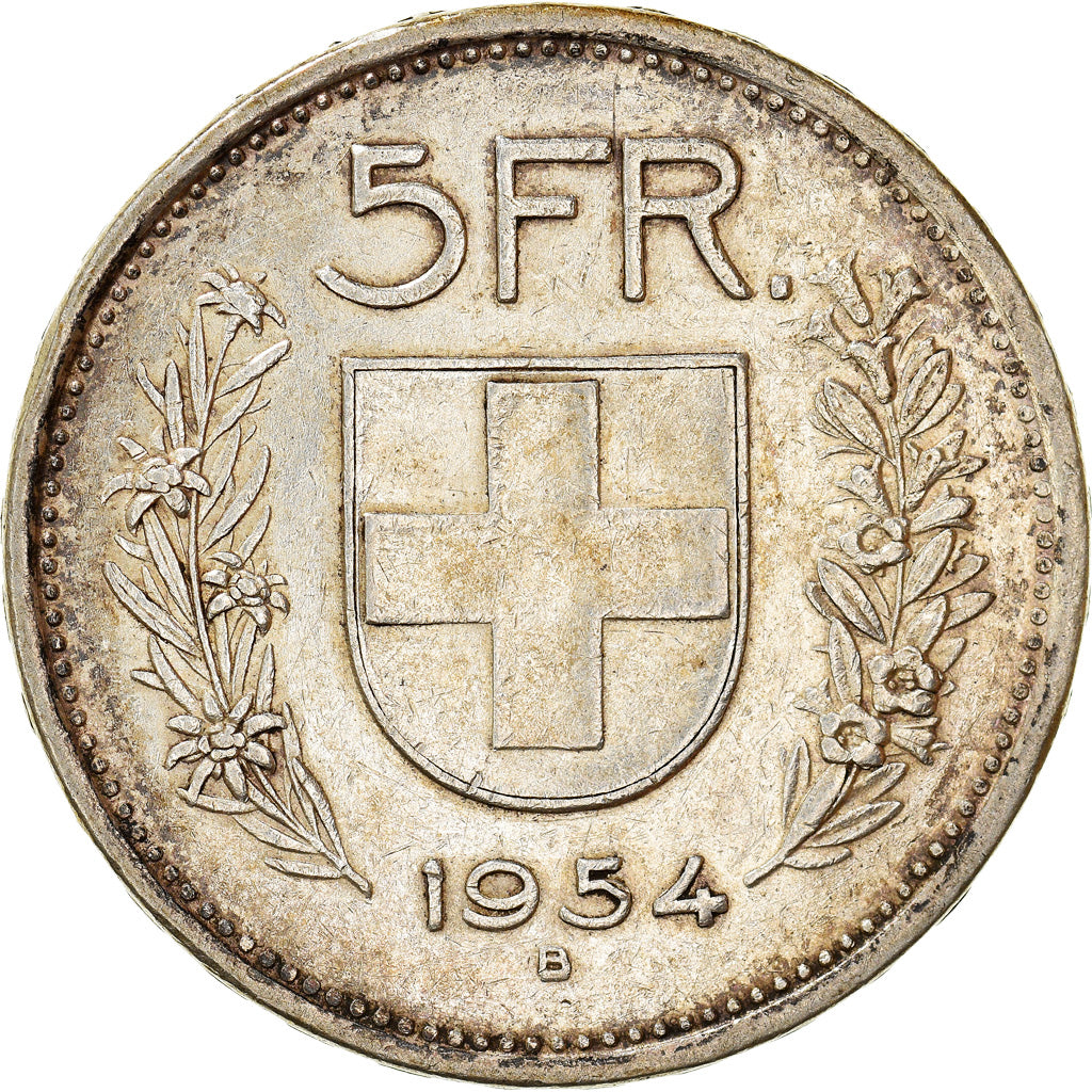 Coin, Switzerland, 5 Francs, 1954, Bern, AU(50-53), Silver, KM:40