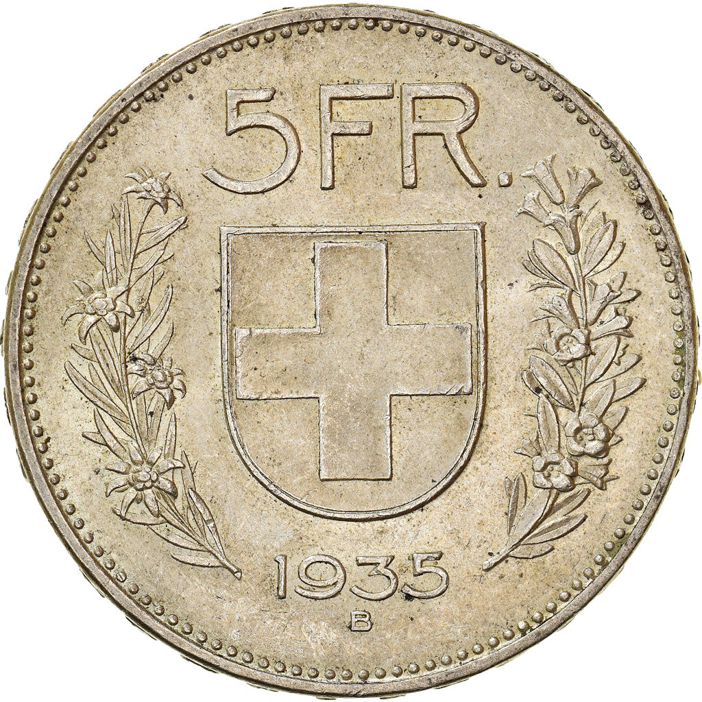 Coin, Switzerland, 5 Francs, 1935, Bern, AU(55-58), Silver, KM:40