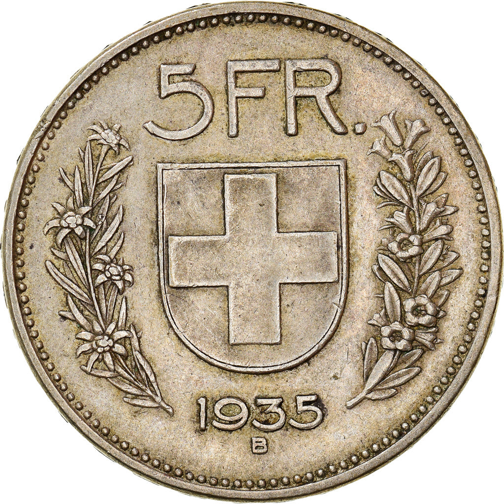 Coin, Switzerland, 5 Francs, 1935, Bern, EF(40-45), Silver, KM:40