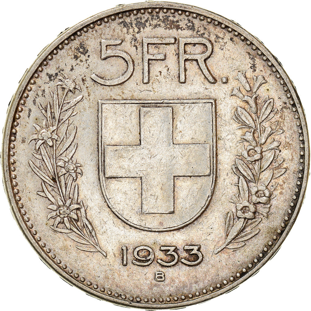 Coin, Switzerland, 5 Francs, 1933, Bern, EF(40-45), Silver, KM:40