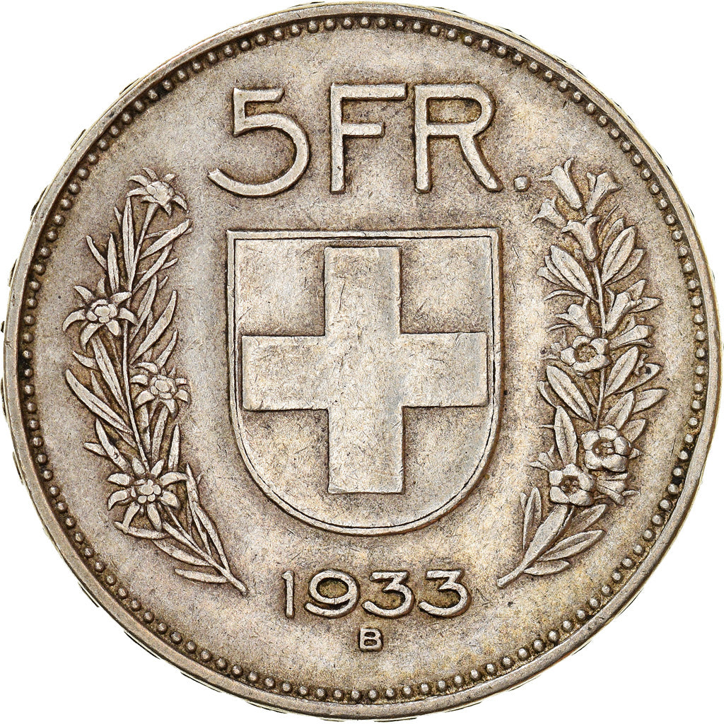 Coin, Switzerland, 5 Francs, 1933, Bern, EF(40-45), Silver, KM:40