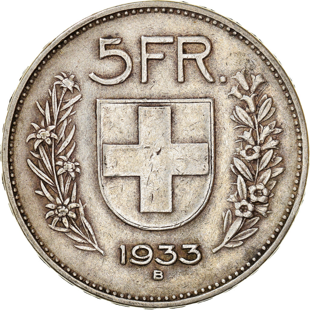 Coin, Switzerland, 5 Francs, 1933, Bern, EF(40-45), Silver, KM:40