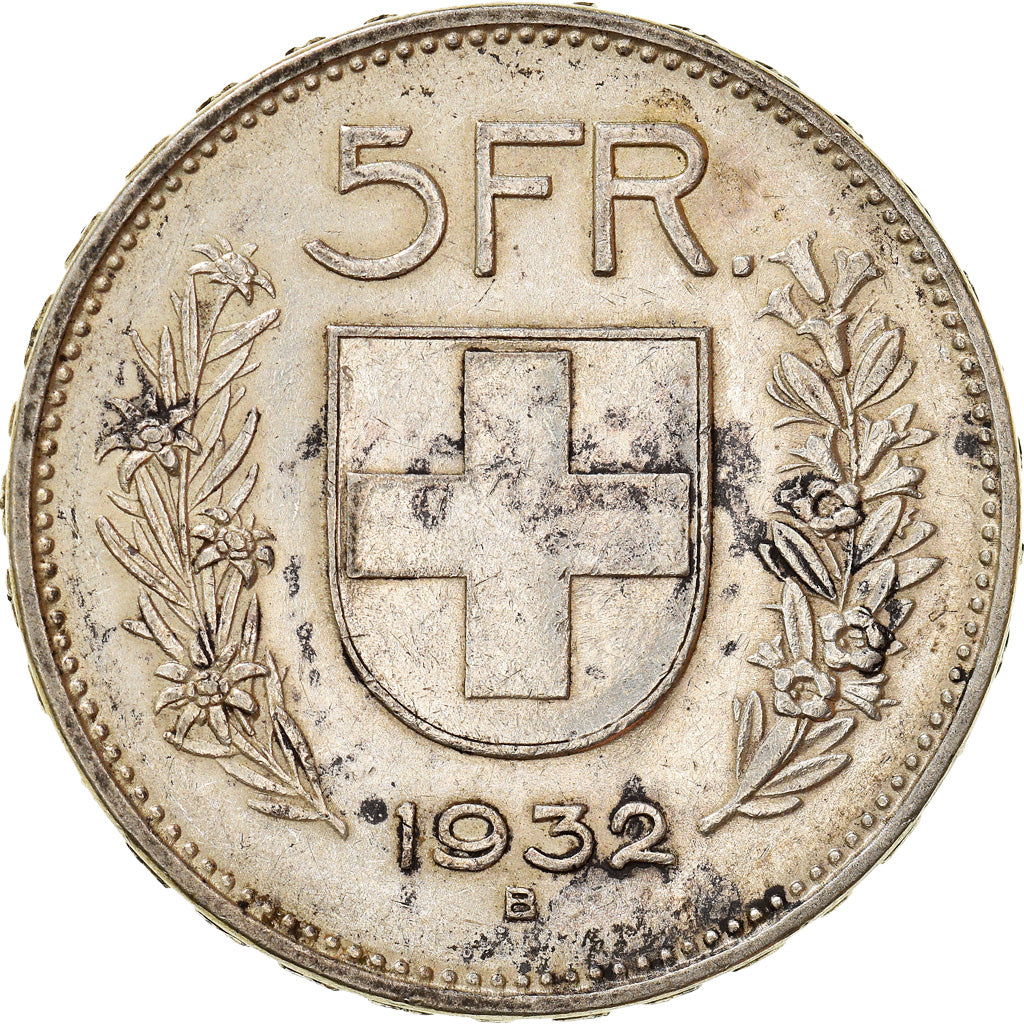 Coin, Switzerland, 5 Francs, 1932, Bern, AU(50-53), Silver, KM:40