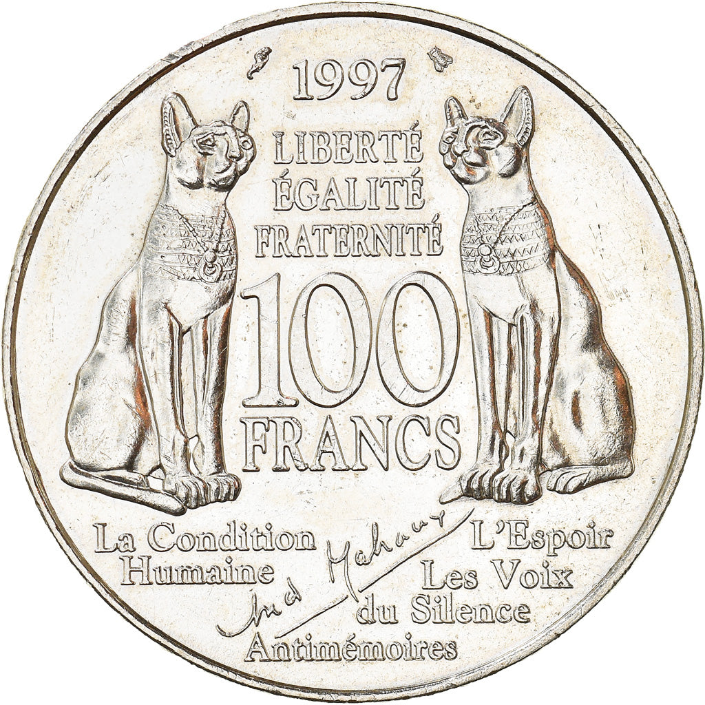 Moeda, França, André Malraux, 100 Francs, 1997, AU(55-58), Prata, KM:1188