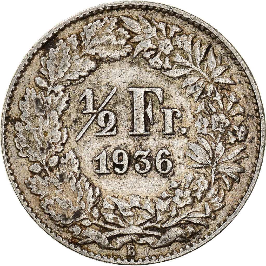 Coin, Switzerland, 1/2 Franc, 1936, Bern, EF(40-45), Silver, KM:23