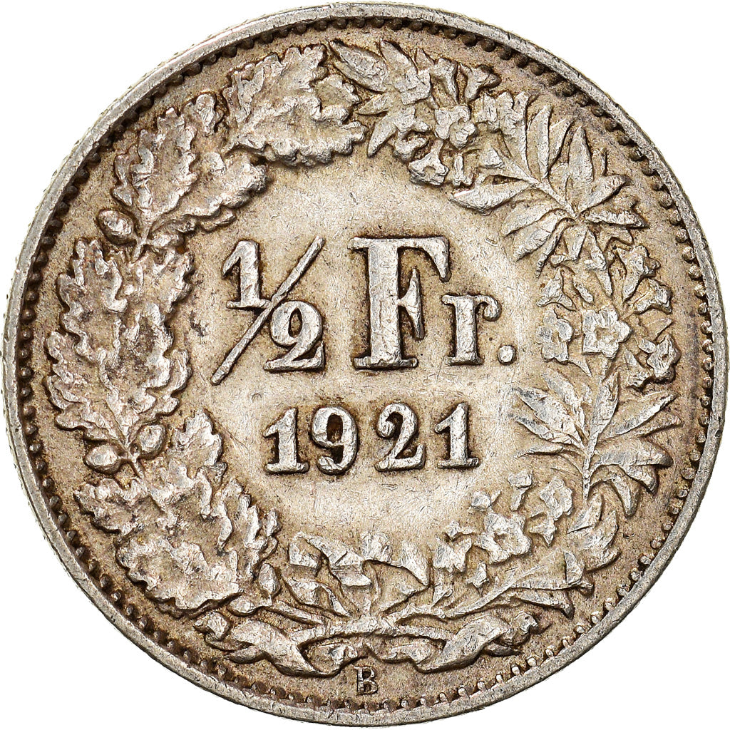 Coin, Switzerland, 1/2 Franc, 1921, Bern, EF(40-45), Silver, KM:23
