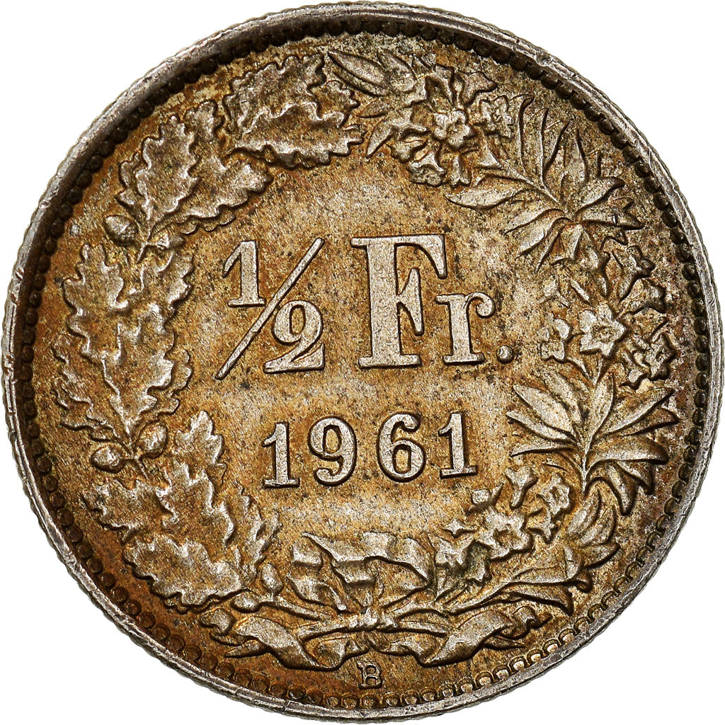 Coin, Switzerland, 1/2 Franc, 1961, Bern, AU(55-58), Silver, KM:23