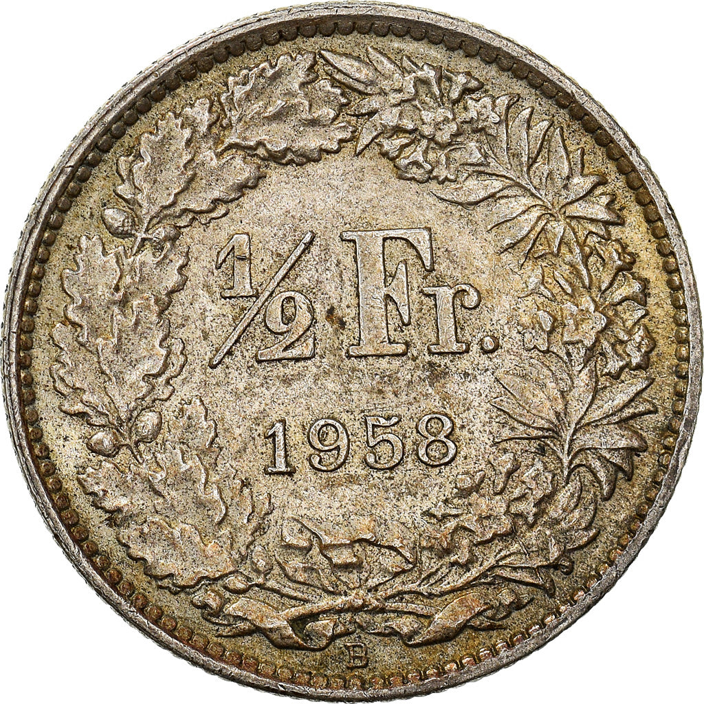 Coin, Switzerland, 1/2 Franc, 1958, Bern, AU(50-53), Silver, KM:23