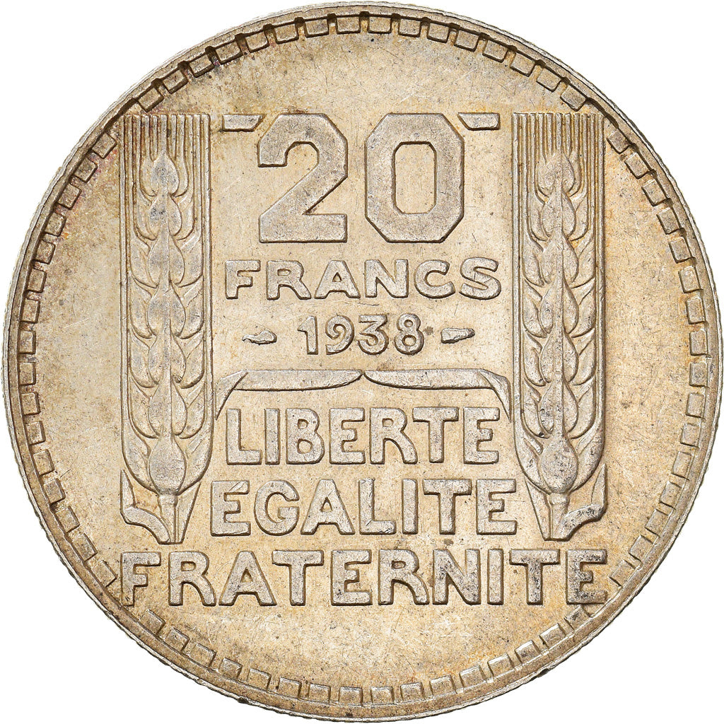 Moneta, Francja, Turin, 20 Francs, 1938, Paris, AU(50-53), Srebro, KM:879