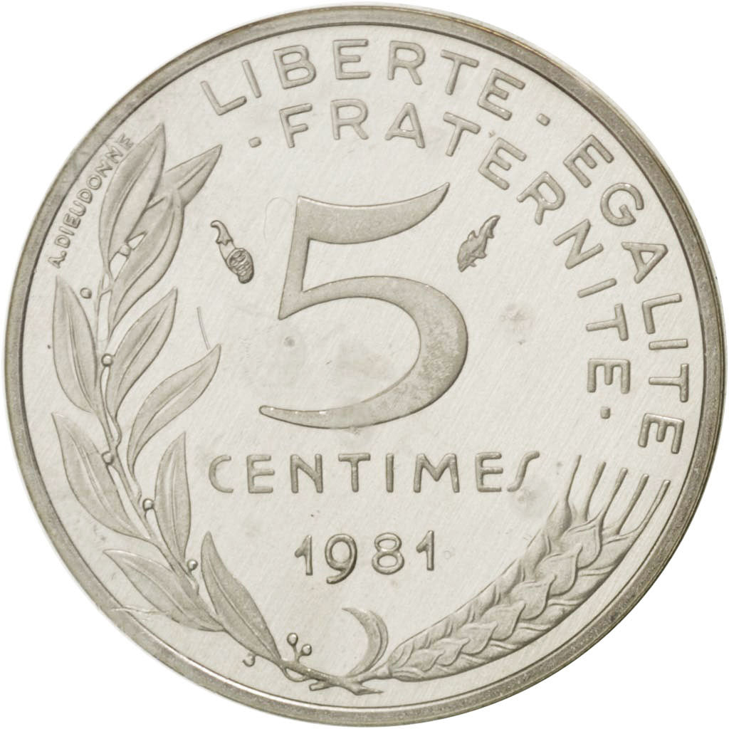 FRANCE, 5 Centimes, 1981, KM #P687, MS(65-70), Silver, Gadoury #22.P2, 5.00