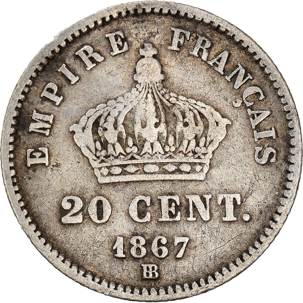 Monnaie, France, Napoleon III, 20 Centimes, 1867, Strasbourg, TB+, Argent