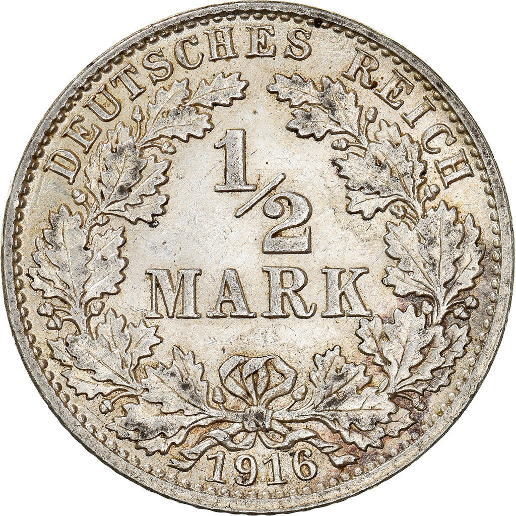 Coin, GERMANY - EMPIRE, 1/2 Mark, 1916, Berlin, AU(55-58), Silver, KM:17