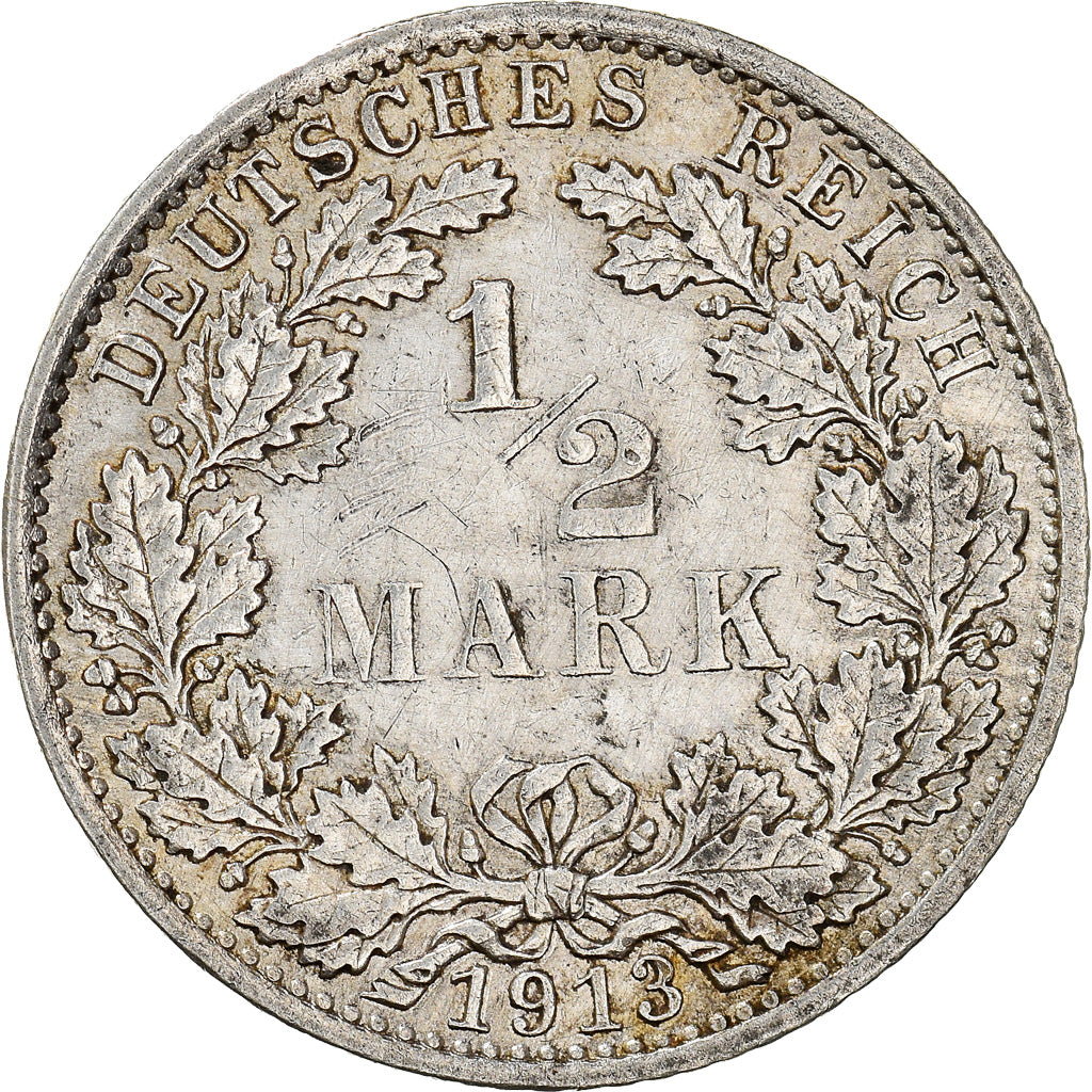 Coin, GERMANY - EMPIRE, 1/2 Mark, 1913, Berlin, AU(55-58), Silver, KM:17